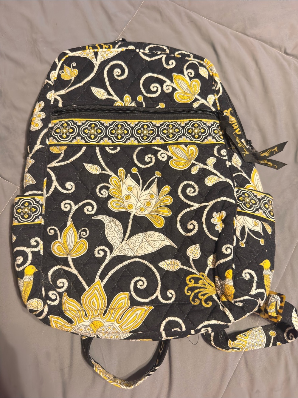 Vera Bradley Black and Yellow Quilted Floral Backpack